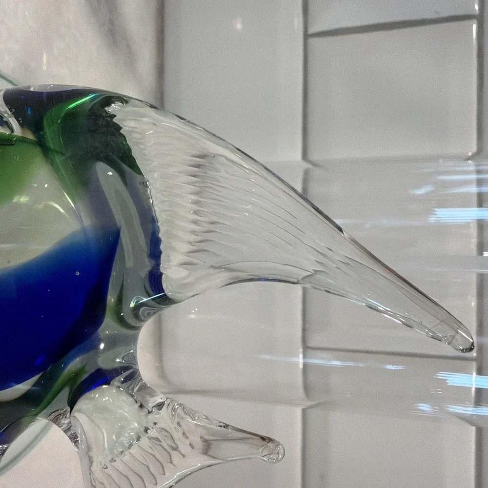 Unique Hand Blown Glass Fish Soap/lotion Clear Glass Dispenser Blue/green
